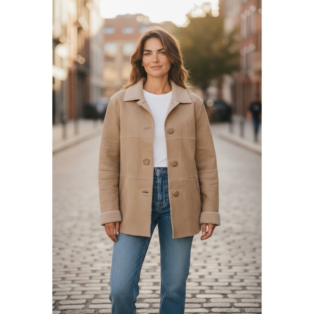 Charles Klein Women's Tan Leather‎ Sherpa Lined Jacket Medium